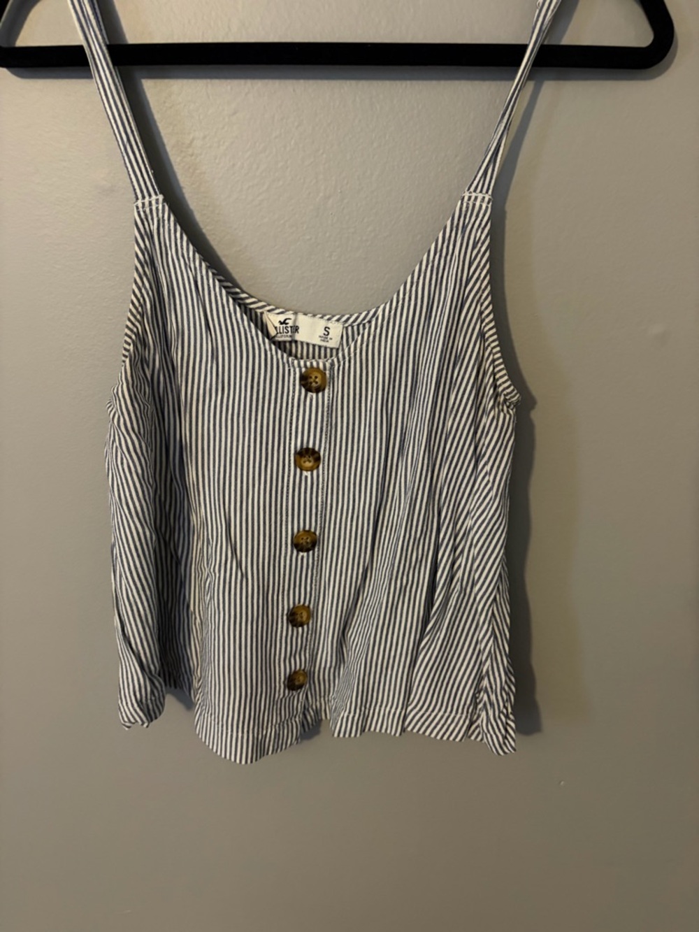 Hollister Striped Button-Front crop Tank Top - Blue/White